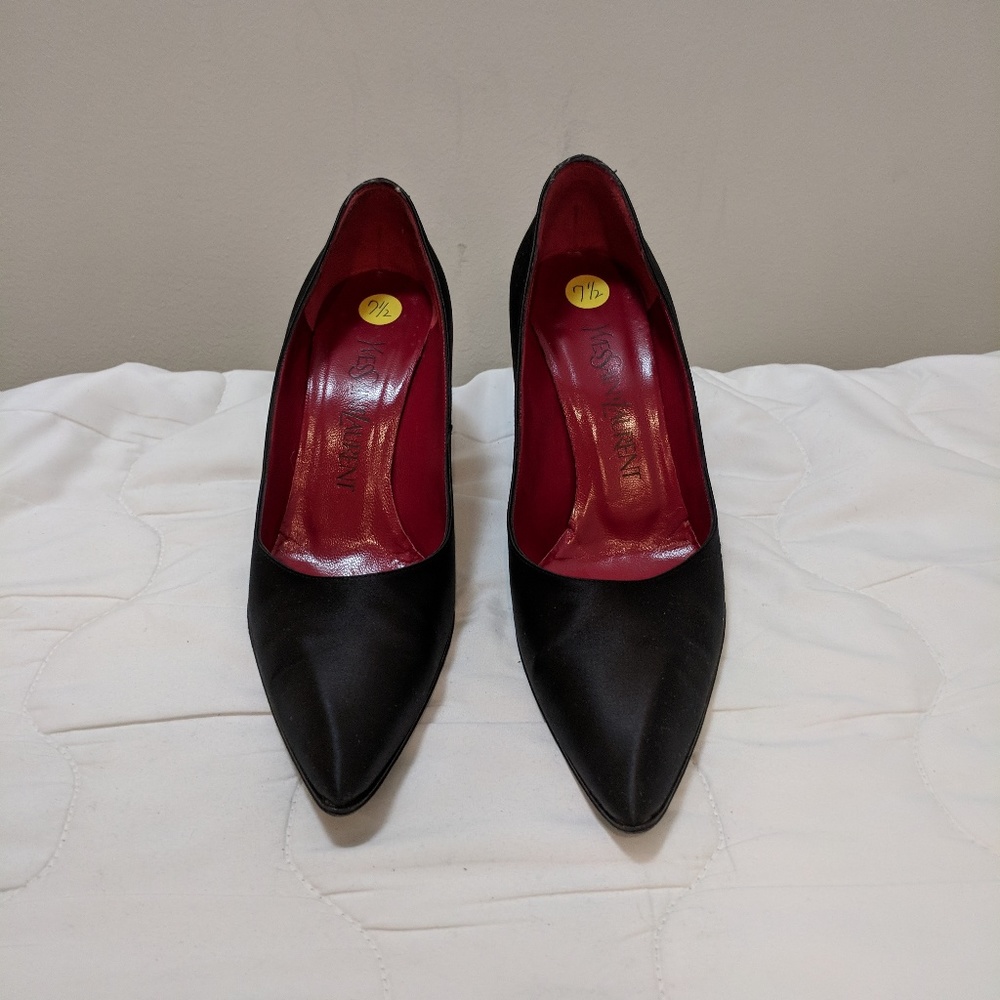Vintage YSL Satin pump with black crystal heel